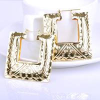 Iron Hoop Earring, Square, gold color plated, for woman, 50mm 