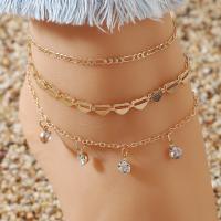 Zinc Alloy Anklet, fashion jewelry & multilayer & with rhinestone, gold, 30cm 