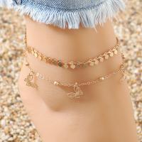 Zinc Alloy Anklet, fashion jewelry & multilayer, gold, 29cm 