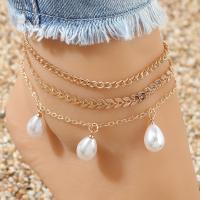 Zinc Alloy Anklet, with Plastic Pearl, fashion jewelry & multilayer, gold, 30cm 