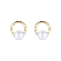 Zinc Alloy Stud Earring, with Plastic Pearl, fashion jewelry, gold, 1.4cmX1.4cm 