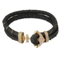 Leatheroid Cord Bracelets, Faux Leather, with Brass, fashion jewelry & Unisex & with cubic zirconia 5mm .5 Inch 