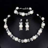 Rhinestone Zinc Alloy Jewelry Set, silver color plated, for woman & with rhinestone, white 