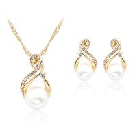 Rhinestone Zinc Alloy Jewelry Set, gold color plated, for woman & with rhinestone, white 