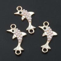 Zinc Alloy Charm Connector, with pearl, Dolphin, plated, DIY, golden, 12*16*2mm Approx 2mm 