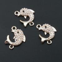 Zinc Alloy Charm Connector, with pearl, Dolphin, plated, DIY, golden, 15*15*3mm Approx 2mm 
