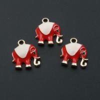Zinc Alloy Enamel Pendants, Elephant, plated, DIY, red, 14*15*4mm Approx 2mm 