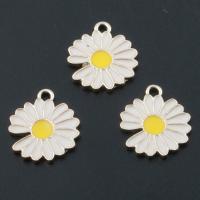 Zinc Alloy Enamel Pendants, Flower, plated, DIY, white, 15*15*1mm Approx 2mm 