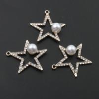 Zinc Alloy Rhinestone Pendants, with pearl & Rhinestone, Star, plated, DIY, golden, 28*25*8mm Approx 2mm 