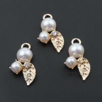 Zinc Alloy Rhinestone Pendants, with pearl, plated, DIY, golden, 13*20*6mm Approx 2mm 