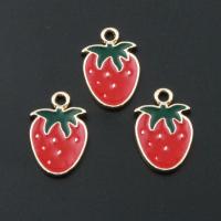 Zinc Alloy Enamel Pendants, Strawberry, plated, DIY, red, 11*15*1mm Approx 2mm 