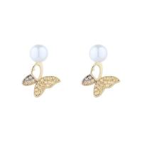 Zinc Alloy Drop Earring, with Plastic Pearl, fashion jewelry & for woman, gold, 1.9cmX1.2cm 