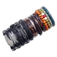 Cowhide Bracelets, Faux Leather, bracelet, with Wax Cord, 12 pieces & fashion jewelry & Unisex, 60mm 