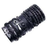 Bracelets de cuir de vachette, Faux cuir, poignet couronne, avec corde de cire, 12 pièces & bijoux de mode & unisexe, 60mm, Vendu par fixé