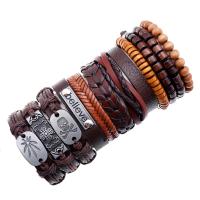 Bracelets de cuir de vachette, Faux cuir, poignet couronne, avec corde de cire, 12 pièces & bijoux de mode & unisexe, 60mm, Vendu par fixé