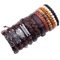 Cowhide Bracelets, Faux Leather, wrist wreath, with Wax Cord, 12 pieces & fashion jewelry & Unisex, 60mm 