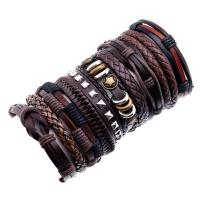 Cowhide Bracelets, Faux Leather, wrist wreath, with Wax Cord, 10 pieces & fashion jewelry & Unisex, 60mm 
