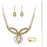 Brass Jewelry Set, gold color plated, for woman & with rhinestone 