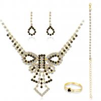 Brass Jewelry Set, gold color plated, for woman & with rhinestone, black 