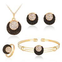 Rhinestone Zinc Alloy Jewelry Set, gold color plated, for woman & with rhinestone, black 