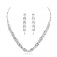 Rhinestone Zinc Alloy Jewelry Set, silver color plated, for woman & with rhinestone 