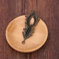 Zinc Alloy Feather Pendants, durable & reusable, brown 