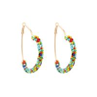 Zinc Alloy Hoop Earring, Seedbead, with Zinc Alloy, Heart, plated, for woman & with rhinestone, multi-colored 
