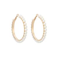 Zinc Alloy Hoop Earring, with Plastic Pearl, Donut, gold color plated, for woman, 60mm 