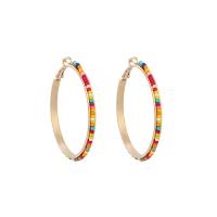 Zinc Alloy Hoop Earring, with Seedbead, gold color plated, for woman 53mm 