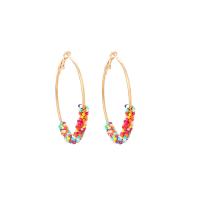 Zinc Alloy Hoop Earring, with Seedbead, gold color plated, for woman 50mm 