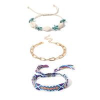 alliage de zinc Set de bracelet, avec Fibre de polyester & coquille, Placage de couleur d'or, trois pièces & bracelet tressé & pour femme, couleurs mélangées, 5-10.5cm,16cm,2cm,1.5cm, Vendu par brin