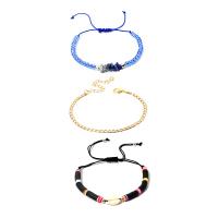Zinc Alloy Bracelet Set, with Polymer Clay & Shell & Crystal, gold color plated, three pieces & braided bracelet & for woman, mixed colors, 5.5-9cm,17cm,6-10cm,1.5cm 