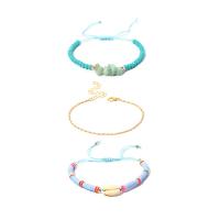 Zinc Alloy Bracelet Set, with Polyester & Shell & Crystal, with 2.75 inch extender chain, gold color plated, three pieces & braided bracelet & for woman, mixed colors, 5.5-9cm,17cm,6-10cm,1.9cm 