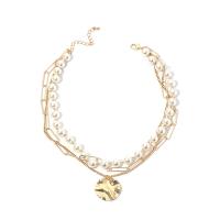Mode-Multi-Layer-Halskette, Messing, mit Kunststoff Perlen, mit Verlängerungskettchen von 3.14 inch, goldfarben plattiert, für Frau & Multi-Strang, 41cm,45cm,40cm,2.8cm, verkauft von Strang