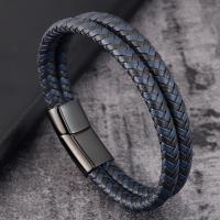 Men Bracelet, Titanium Steel, with PU Leather, plated, Double Layer & for man, black 