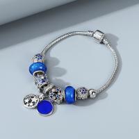 Europeo pulseras de cristal mixto, aleación de zinc, Joyería, azul, 19cm, Vendido por UD