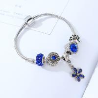 Zinc Alloy European Bracelets, with Crystal, fashion jewelry & with rhinestone, blue, 19cm 