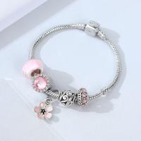 Zinc Alloy European Bracelets, with Crystal, fashion jewelry & with rhinestone, pink, 19cm 
