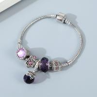 Zinc Alloy European Bracelets, with Crystal, fashion jewelry & with rhinestone, purple, 19cm 