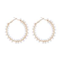 Zinc Alloy Hoop Earring, with Plastic Pearl, fashion jewelry, gold, 5.2cmX5.2cm 