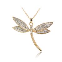 Rhinestone Zinc Alloy Necklace, Dragonfly, gold color plated, for woman & with rhinestone .71 Inch 