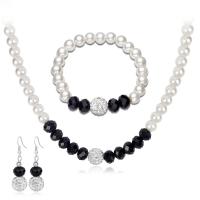 Jewelry Gift Sets, Zinc Alloy, bracelet & earring & necklace, with Plastic Pearl, silver color plated, three pieces & for woman & with rhinestone 