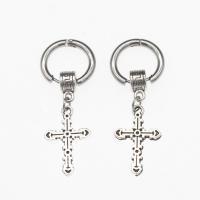 Huggie Hoop Drop Earring, 303 Stainless Steel, Cross, plated, fashion jewelry & for woman, silver color, 36*15*2.5mm 