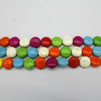 Synthetische Türkis Perlen, flache Runde, poliert, DIY & verschiedene Größen vorhanden, verkauft von Strang