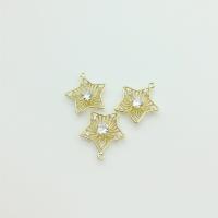 Rhinestone Brass Pendants, Star, gold color plated, with rhinestone & hollow 