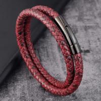 Men Bracelet, Titanium Steel, with PU Leather, polished, Double Layer & dyed & for man 