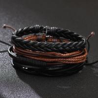 Men Bracelet, Leather, wrist wreath, with Wax Cord, 4 pieces & fashion jewelry & for man, 60mm .7 Inch 