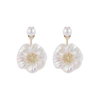 Zinc Alloy Drop Earring, with Plastic Pearl, Flower, fashion jewelry & for woman 