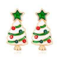 Zinc Alloy Rhinestone Stud Earring, gold color plated, for woman & with rhinestone, green 