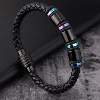 Men Bracelet, Titanium Steel, with PU Leather, plated, Double Layer & for man, black 